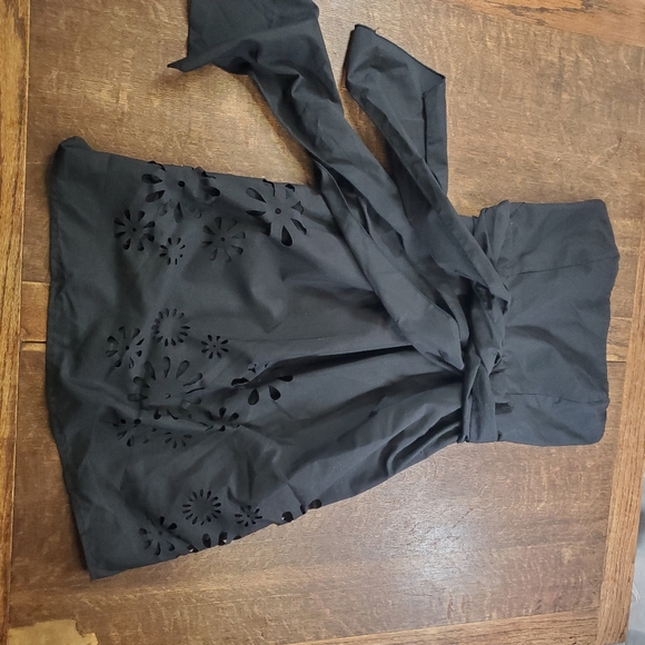 Rhapsody black strapless mini dress with floral cutout design at hemline - Picture 5 of 5